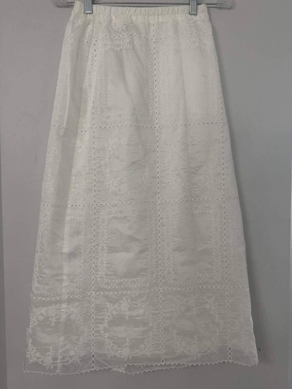 New! Miou Muse Lauren Skirt White Eyelet Patchwork Midi Skirt Lined Summer Small
